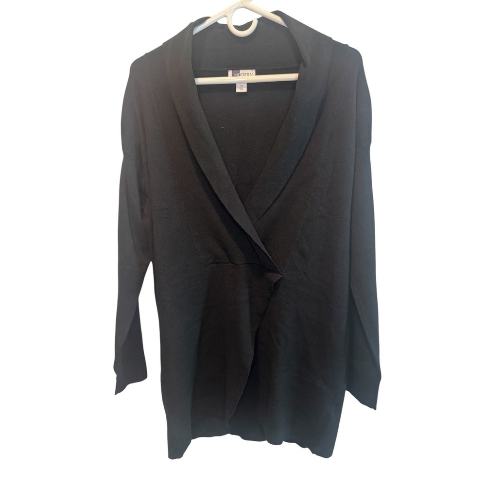 Modern Soul Womens Black Knit Cardigan Shawl Collar Wrap Front M NEW Minimalist